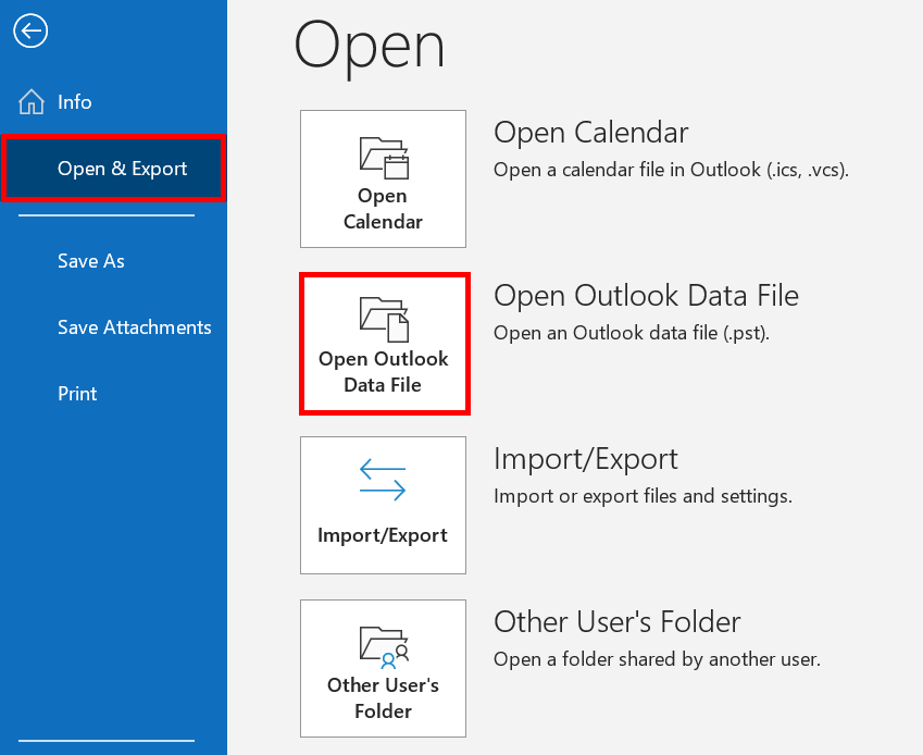 outlook open and export 