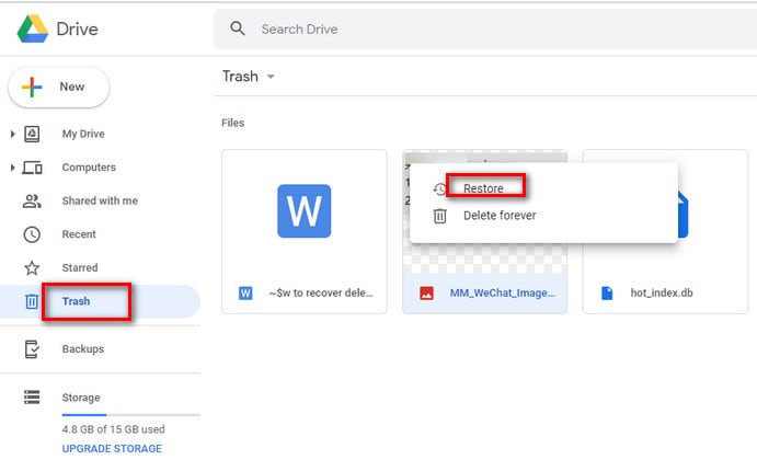 google restore from trash 