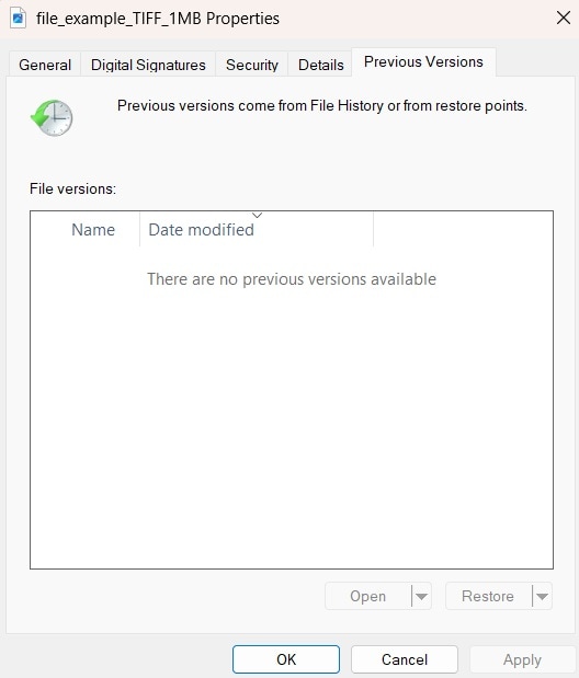 tiff file restore previous versions 