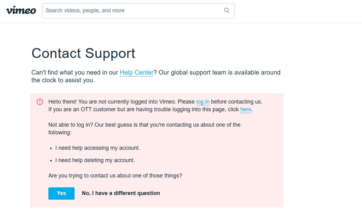 vimeo contact support 