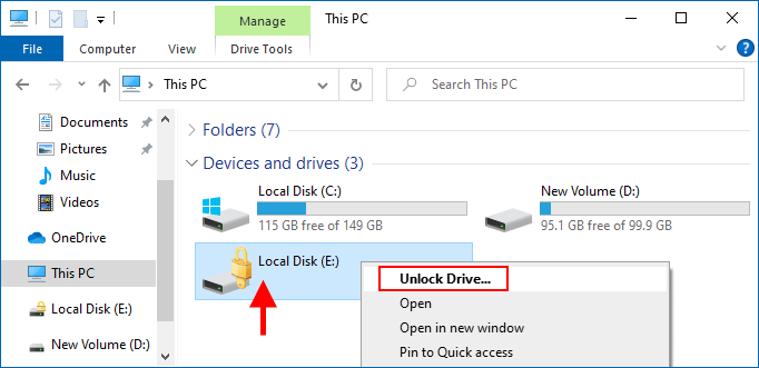 unlock drive file explorer 