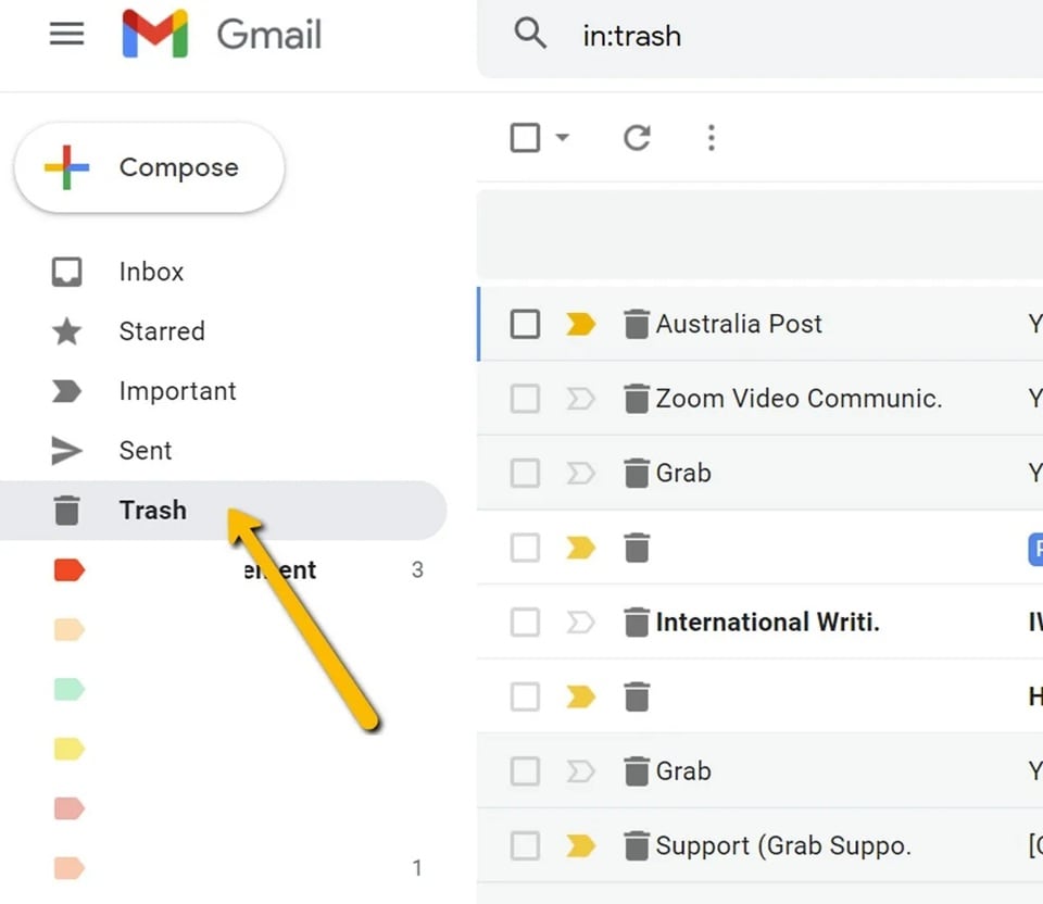 gmail trash bin 