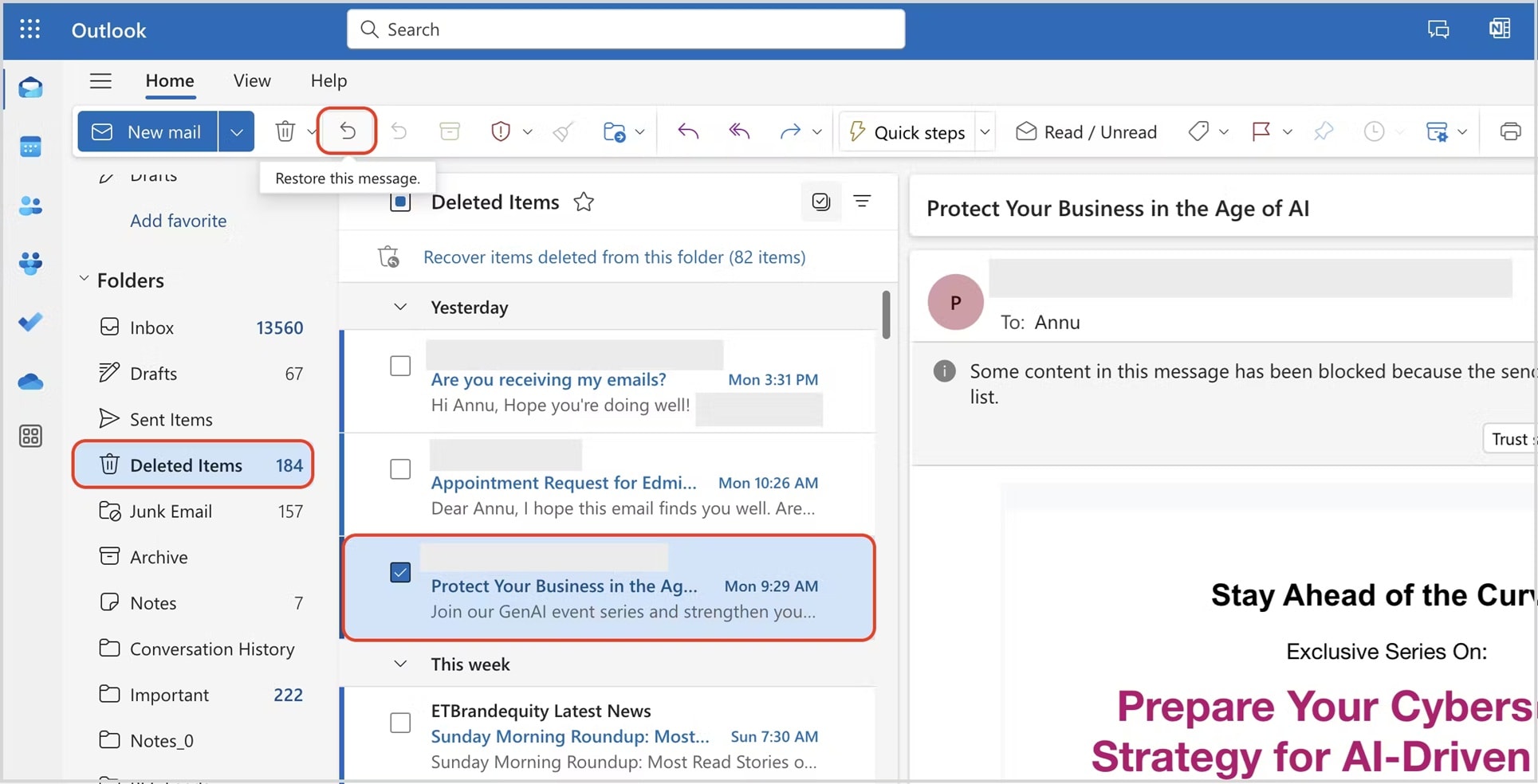 outlook deleted items 