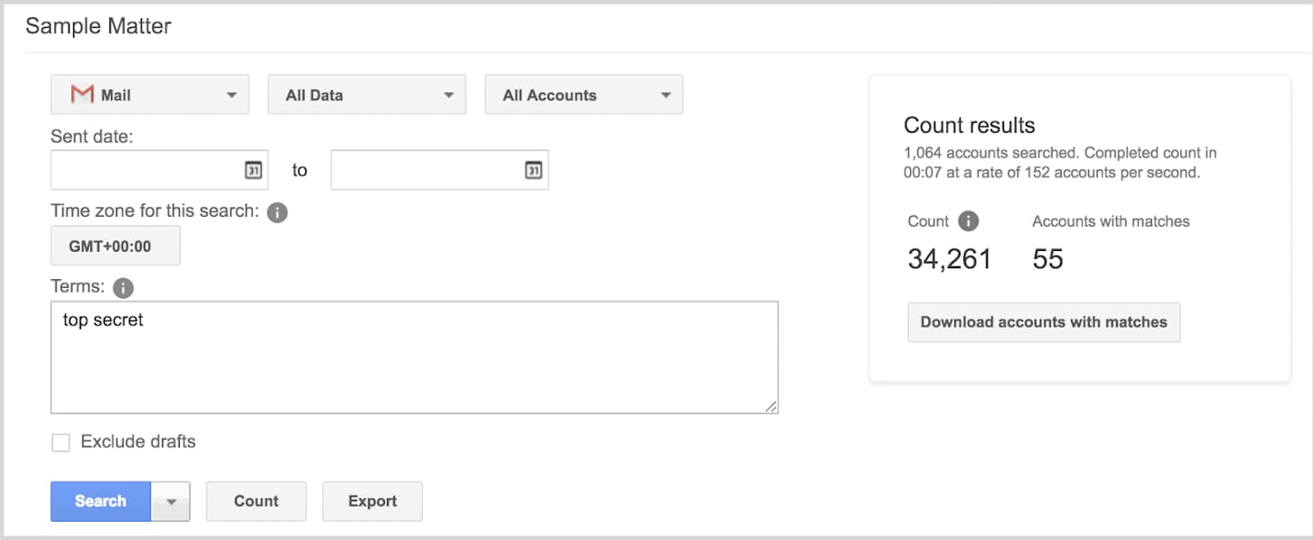 sample matter search export 