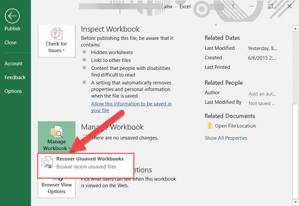 recover unsaved workbooks