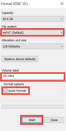 quick format sd card 