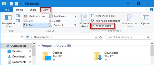 enable hidden items 