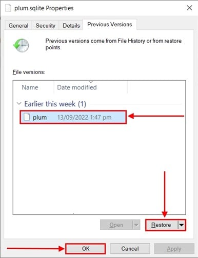 restore previous versions 