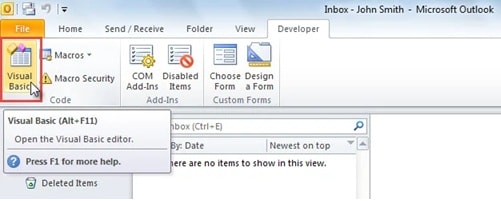 open vba editor outlook