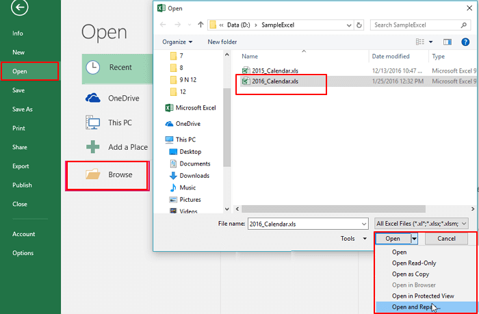 open and repair utility excel 