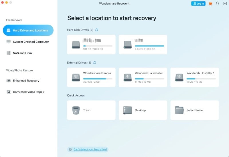 Select the location to start the digital photo recovery