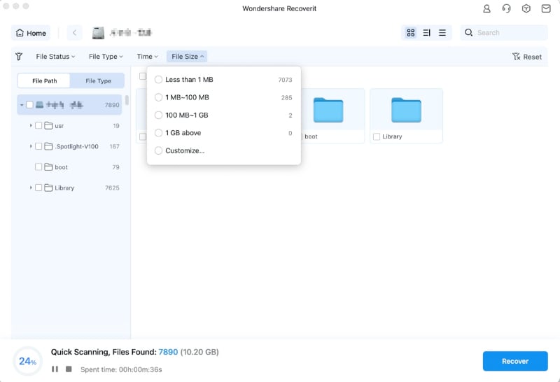 mac Filterung wiederhergestellter Dateien