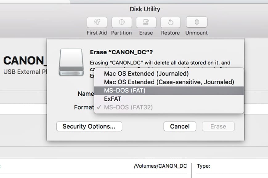 erase format sd card 
