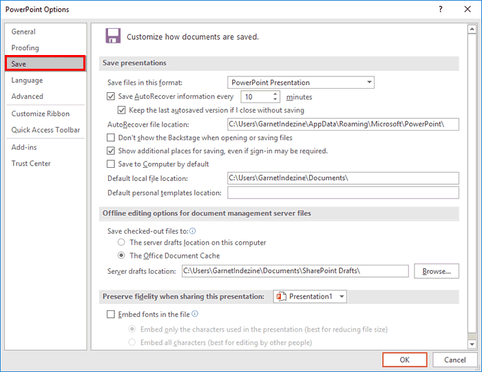 auto recover settings powerpoint 