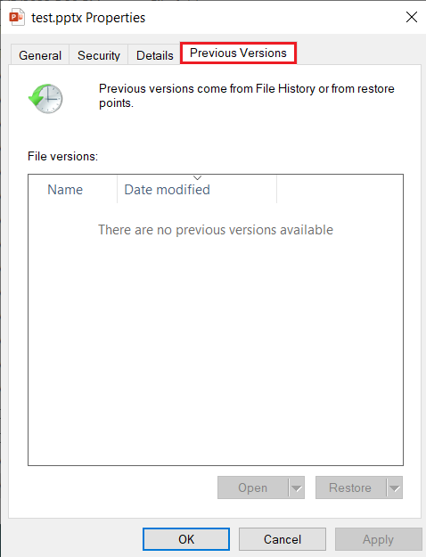 restore previous versions ppt file 