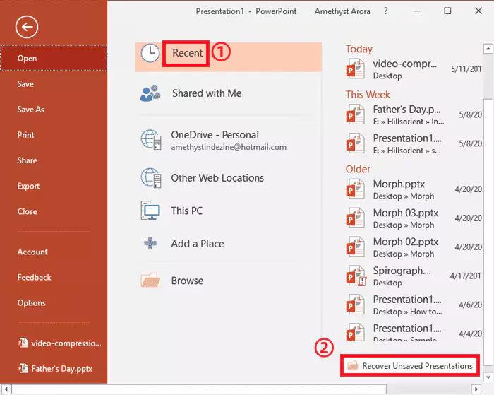 recover unsaved presentations