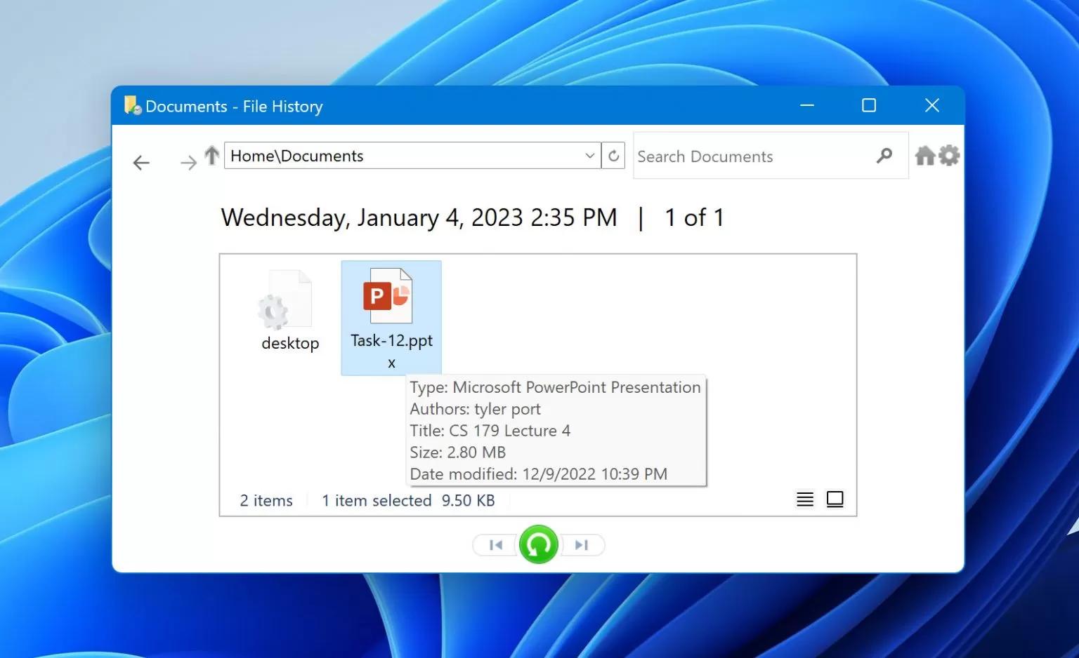 select the file and click restore