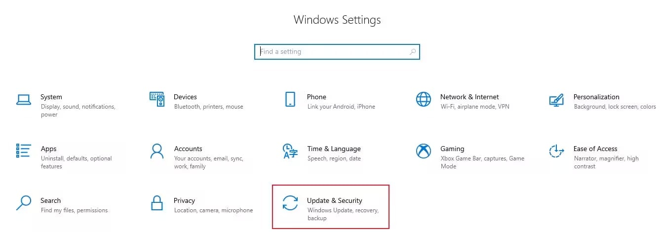 go to update and security