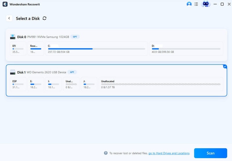 select a disk