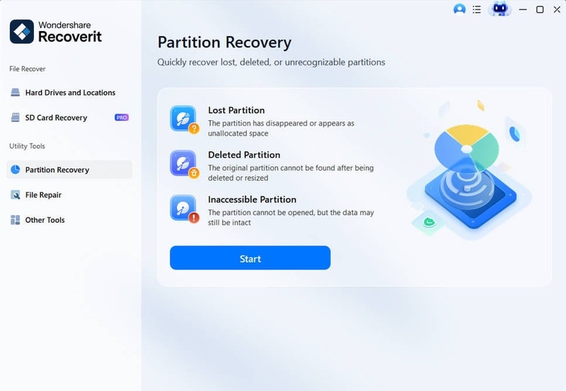 click partition recovery tab