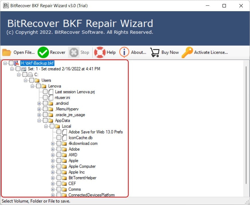 bit recover bkf recover tool
