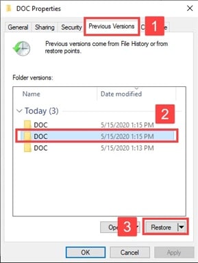 restore previous versions 