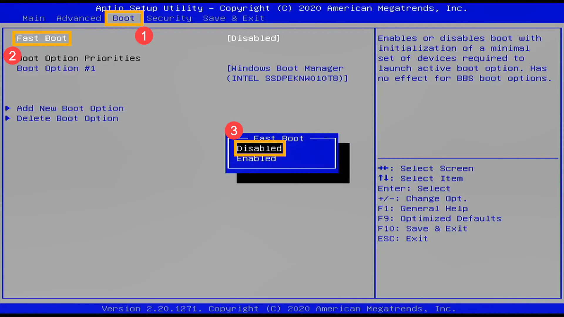 disable fast boot 