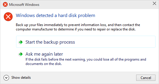 windows detected a hard disk problem