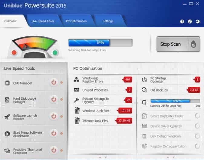 Uniblue PowerSuite zum Entfernen unerwünschter Dateien unter Windows