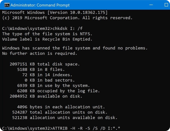 use cmd para recuperar arquivos deletados do usb sem software