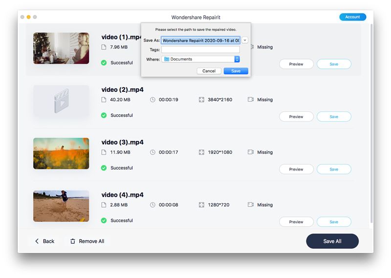 save repaired video files on mac