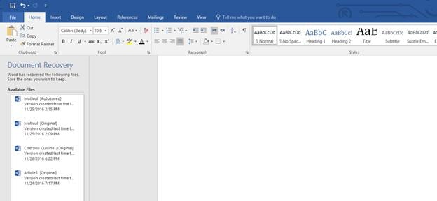 repair word file in MS Word 2016 step 1