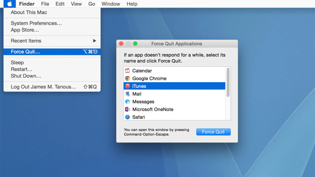 mac shortcut to force quit an application