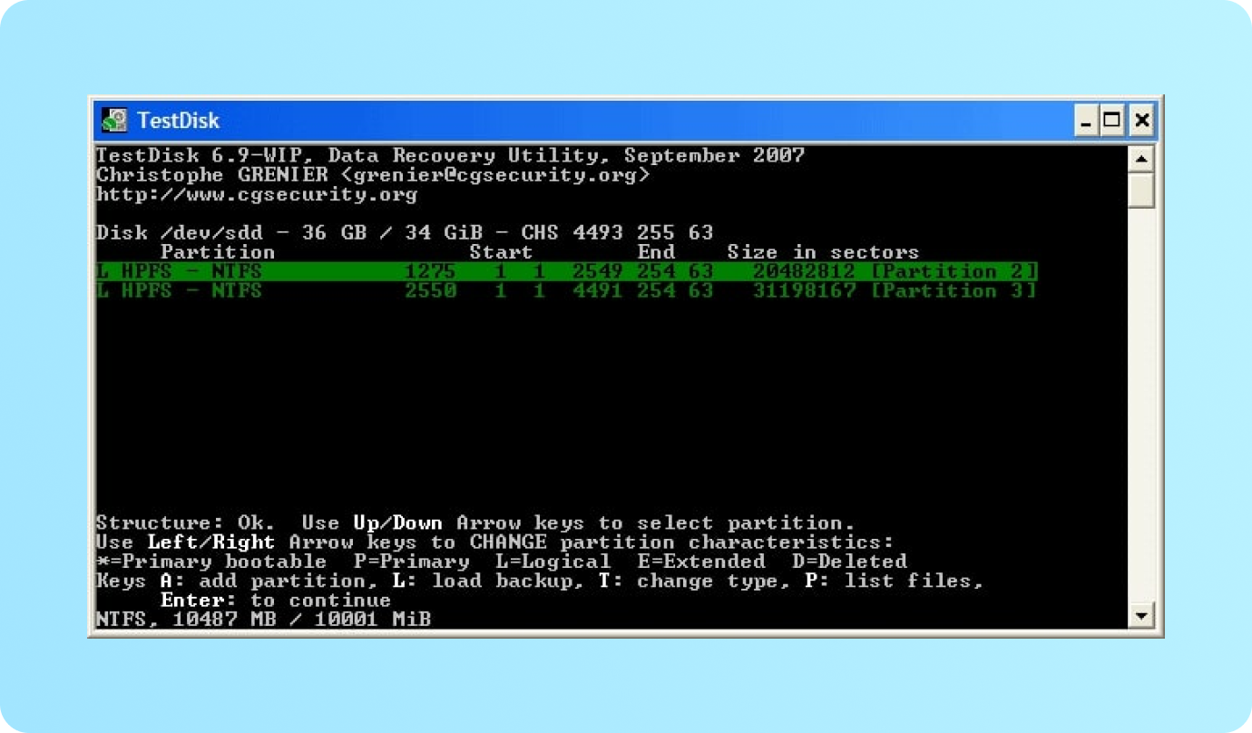 disk partition recovery with testdisk