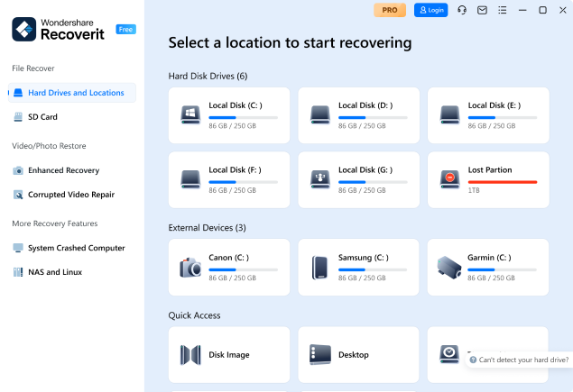 select a file location to start data recovery