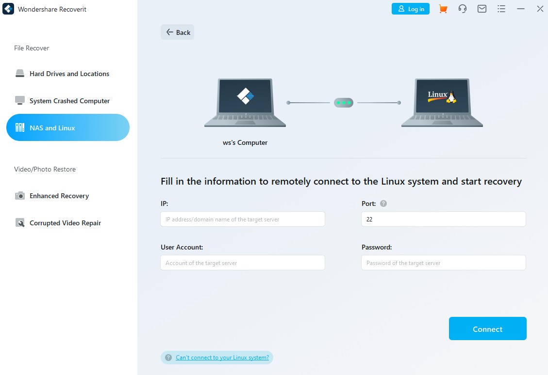 introduce las credenciales para acceder al almacenamiento linux