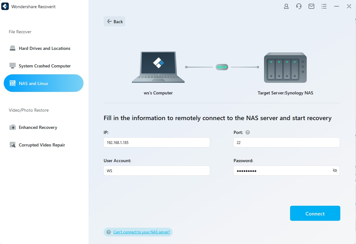 conecta remotamente con el servidor nas