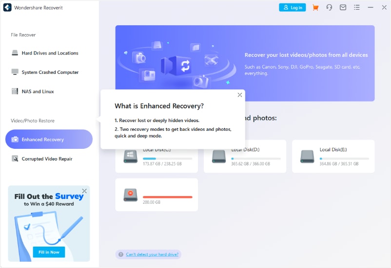 wondershare recoverit enhanced recovery option