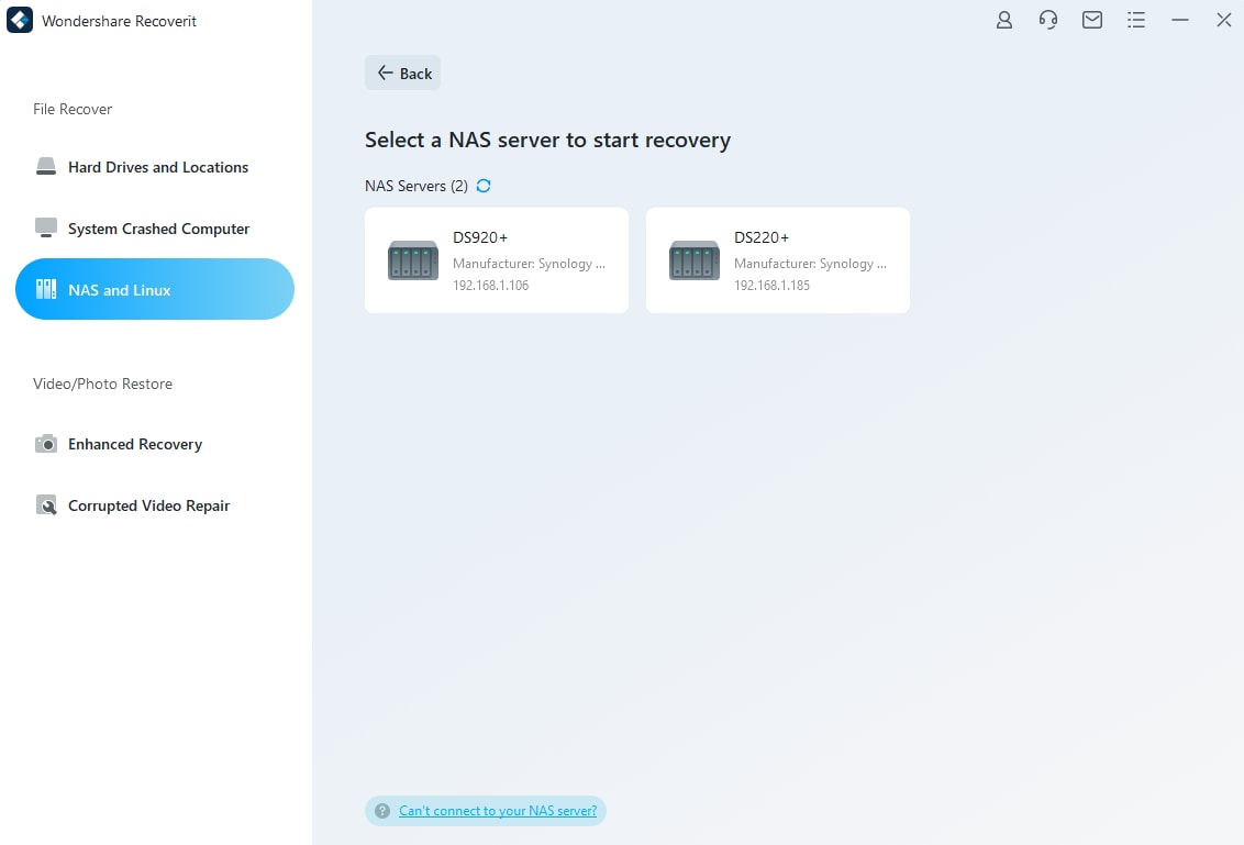 detectar dispositivos de almacenamiento nas con recoveryit