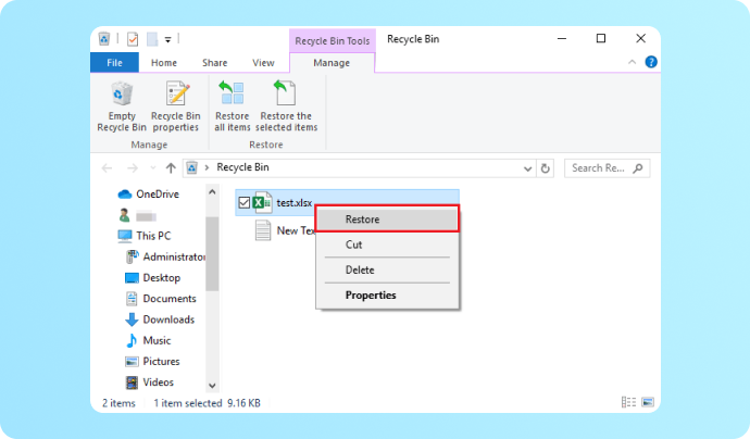 recover deleted excel files from recycle bin