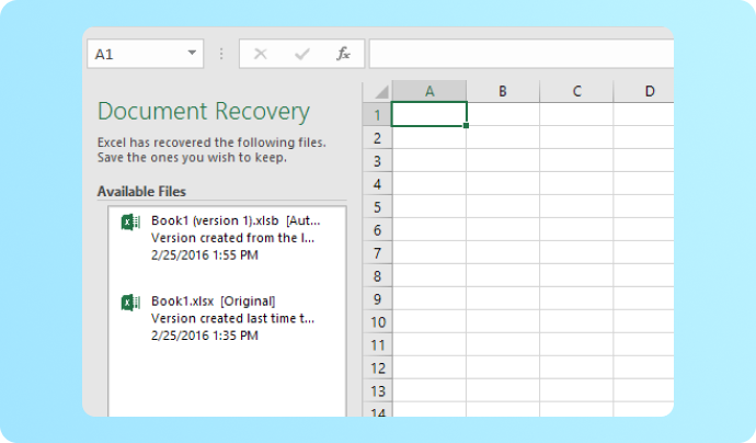 recover excel files with unsaved Changes by document recovery