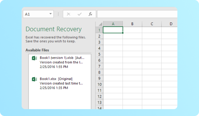 восстановление файлов Excel с несохраненными изменениями с помощью document recovery