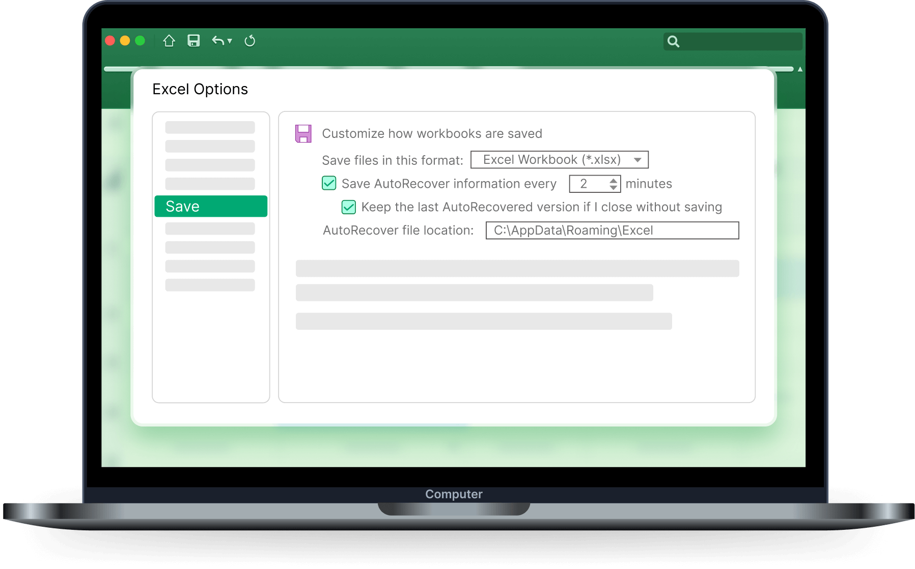 enable excel autorecover or autosave