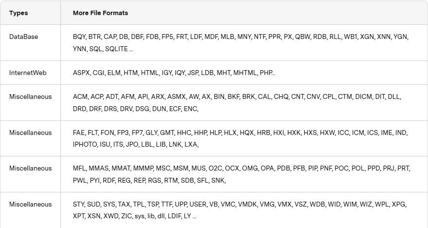file types for recovery