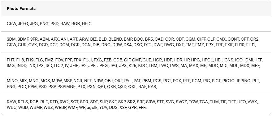 file types for recovery