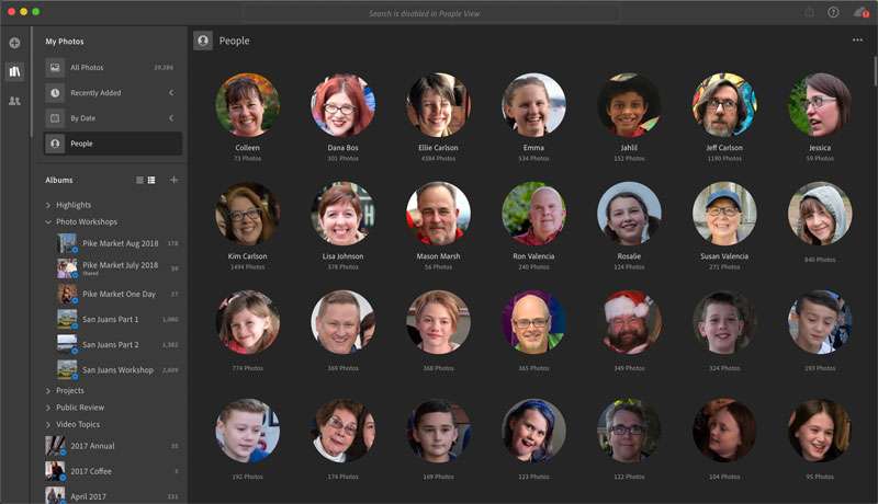 adobe lightroom gerenciador de foto com reconhecimento facial