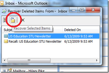 restore deleted email from Outlook 2007 step 3