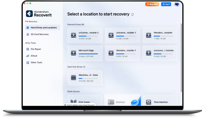 select a location to recover data