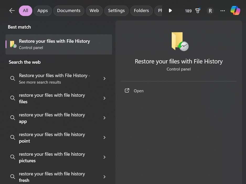 recover cut and paste files file history 