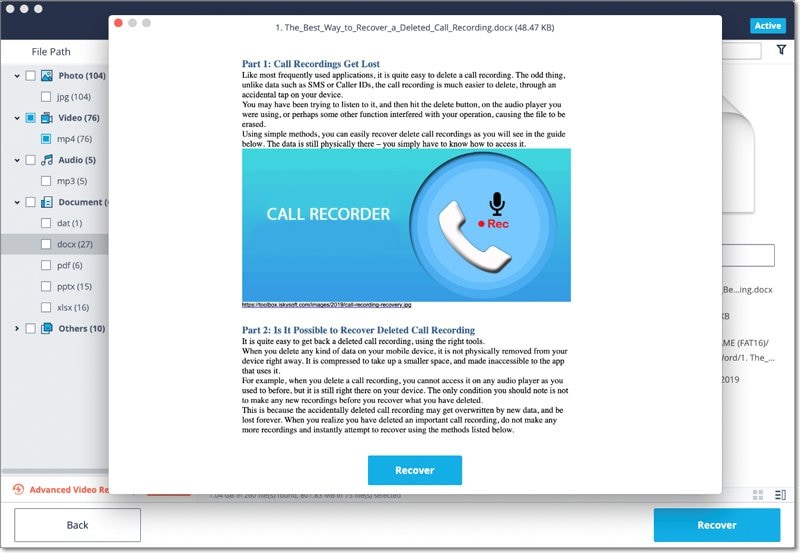 preview and recover Mac keynote file